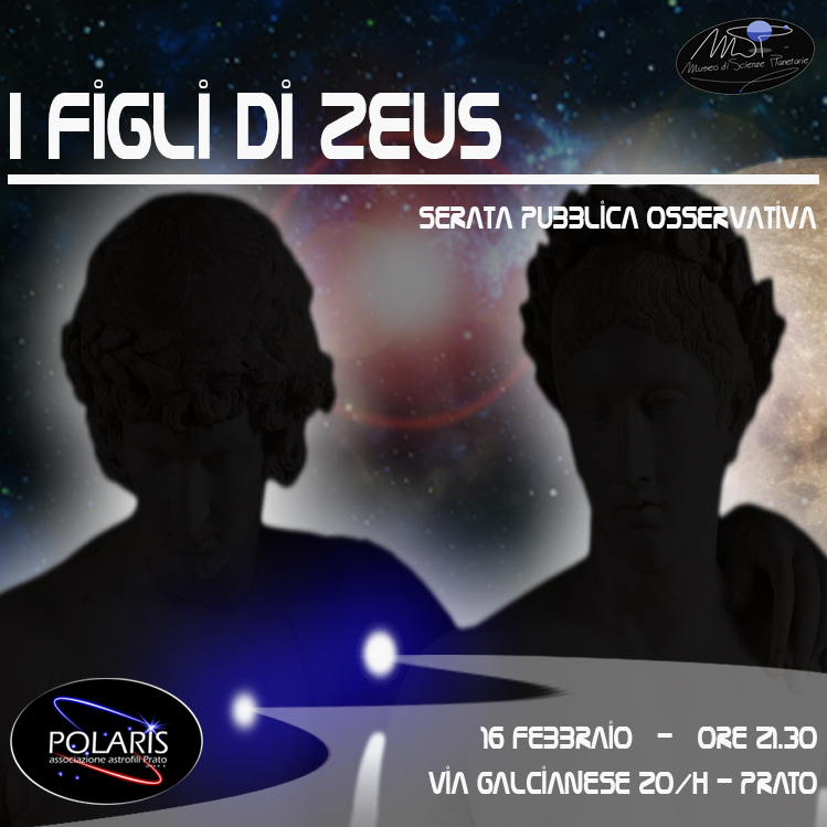 Due gemelli, i figli di Zeus, vagano nel cielo