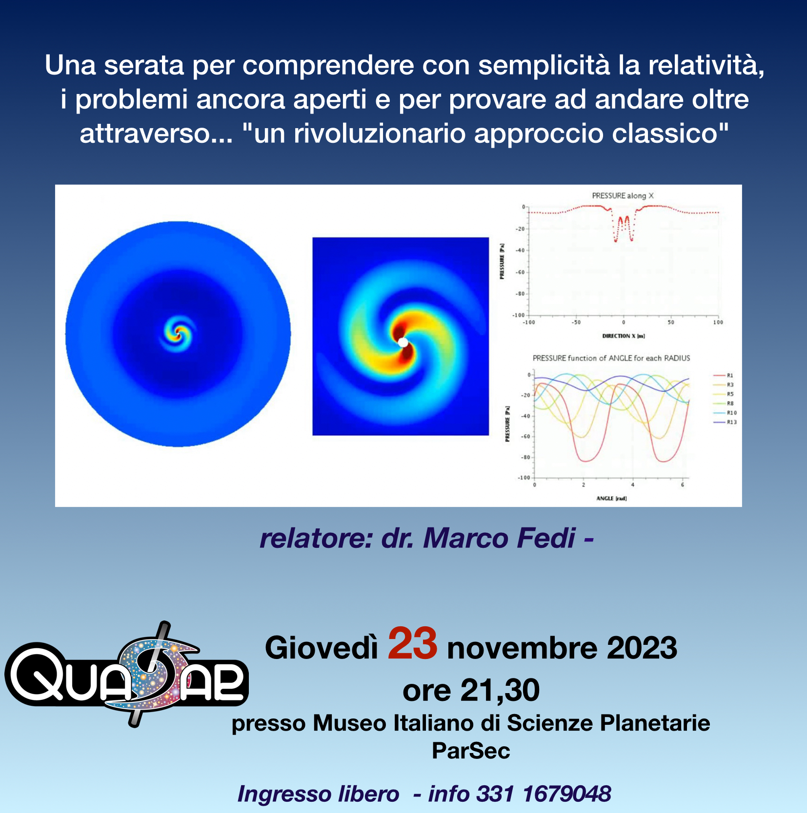Quasar recupera il 23 novembre la serata sulla teoria della relatività rimandata per l’allerta meteo