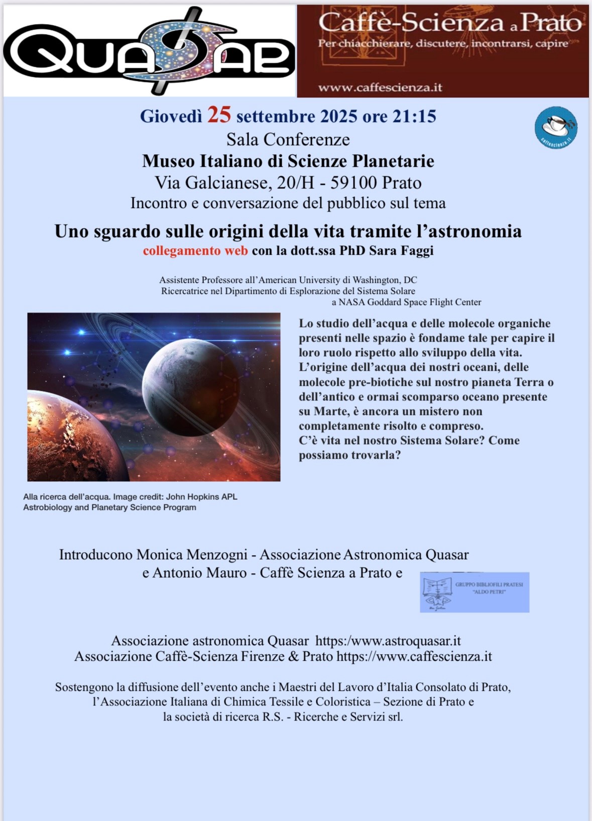 Uno sguardo sulle origini della vita tramite l'astronomia