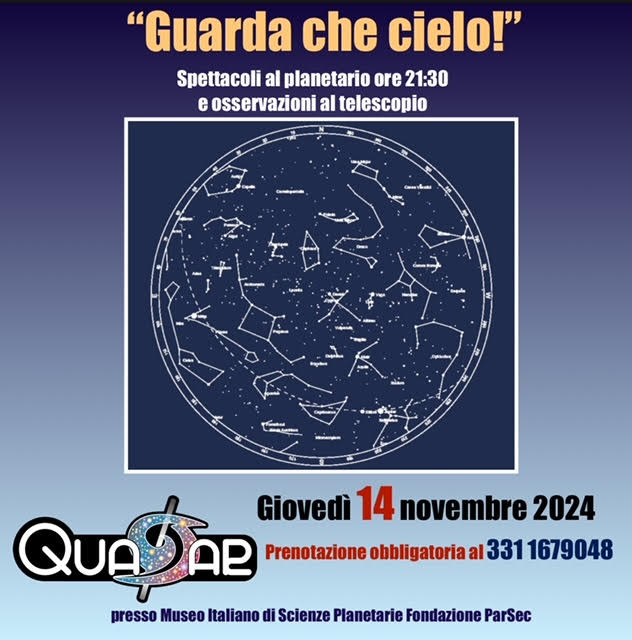 “Guarda che cielo!” spettacolo al Planetario con Quasar