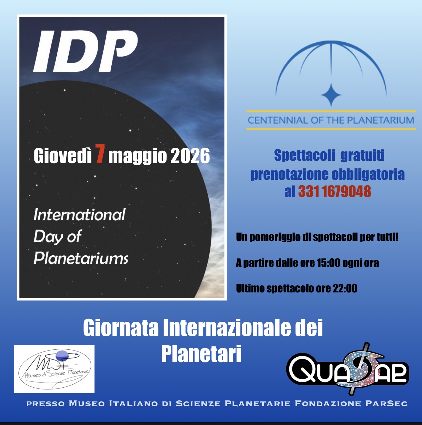 Giornata internazionale dei Planetari il 7 maggio