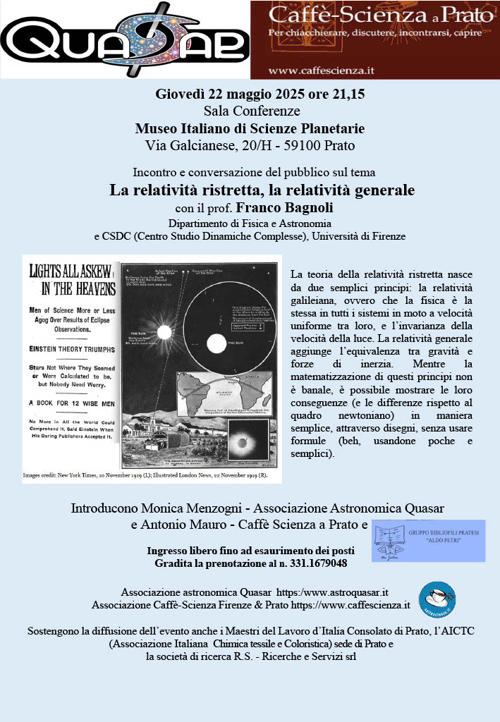 Serata Quasar “La relatività ristretta, la relatività generale”